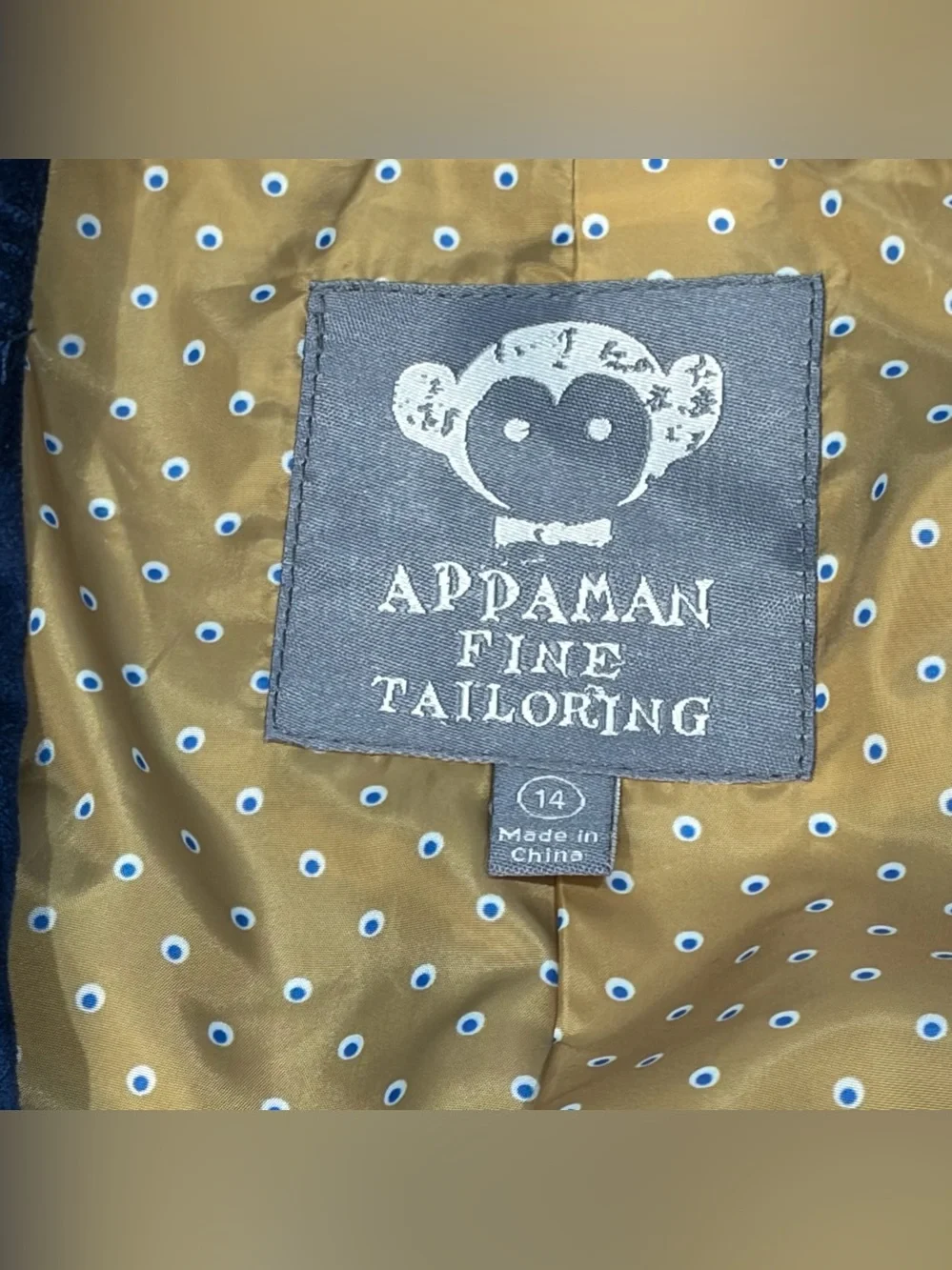 Appaman Fine Tailoring Boy's Blue Velvet Plaid Jacket Gold Lining Size 14